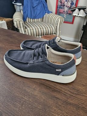 Men's Sanuk Casual Canvas Lace-Up Sneakers in Black and Light Blue Mens 11